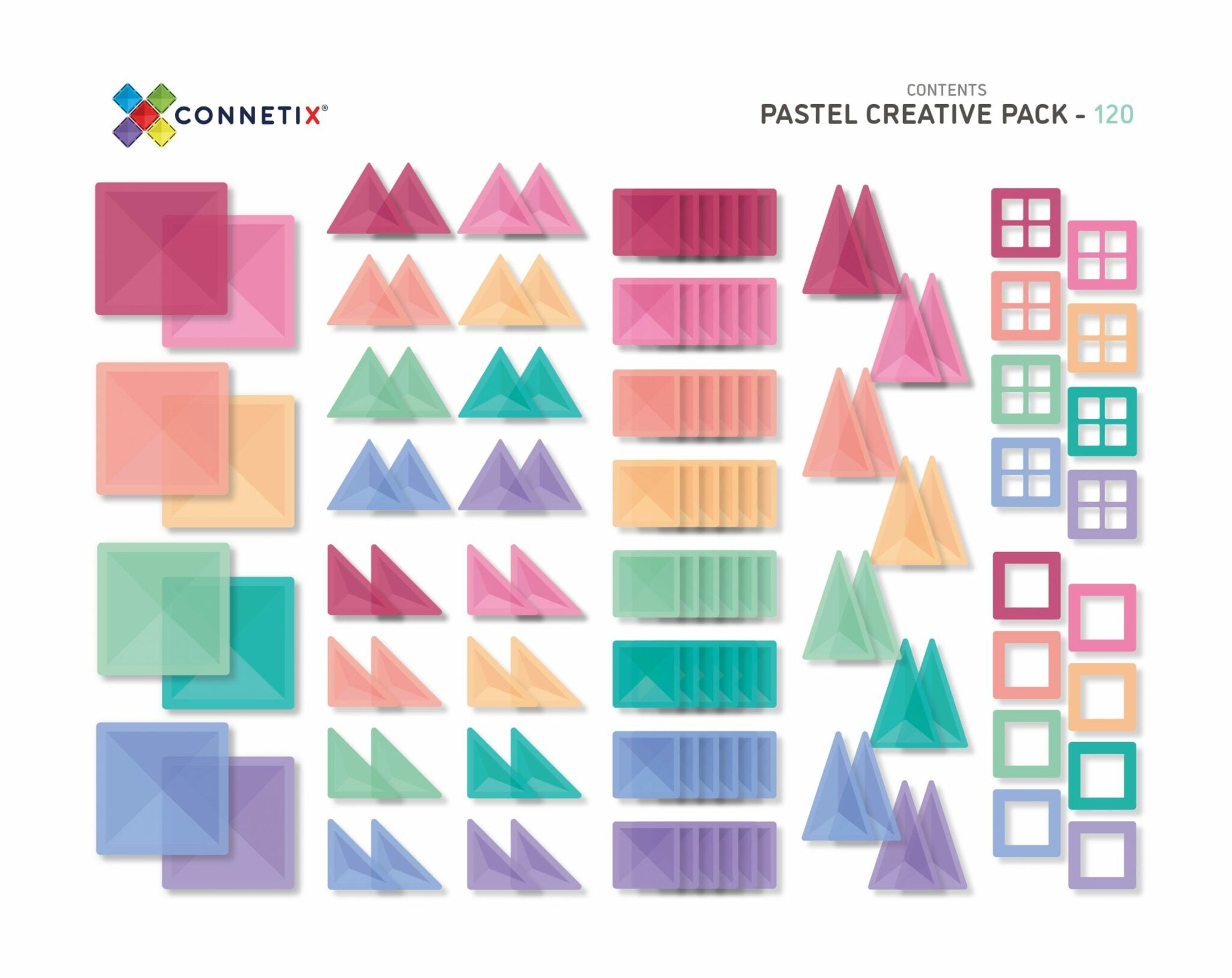 CONNETIX Magnetic Tiles - Pastel Creative Pack 120 Piece