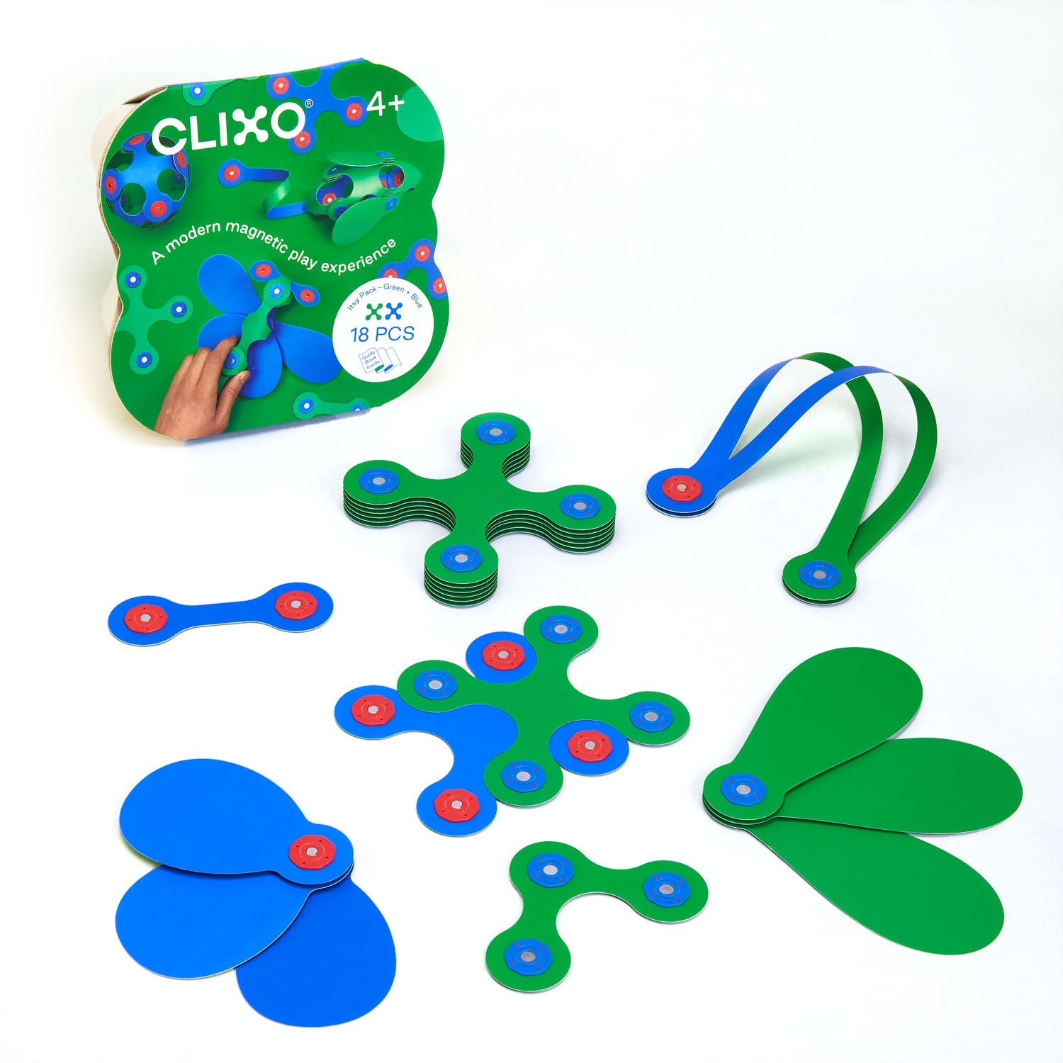 Clixo - Itsy Pack - Green/Blue - Magnetic Building