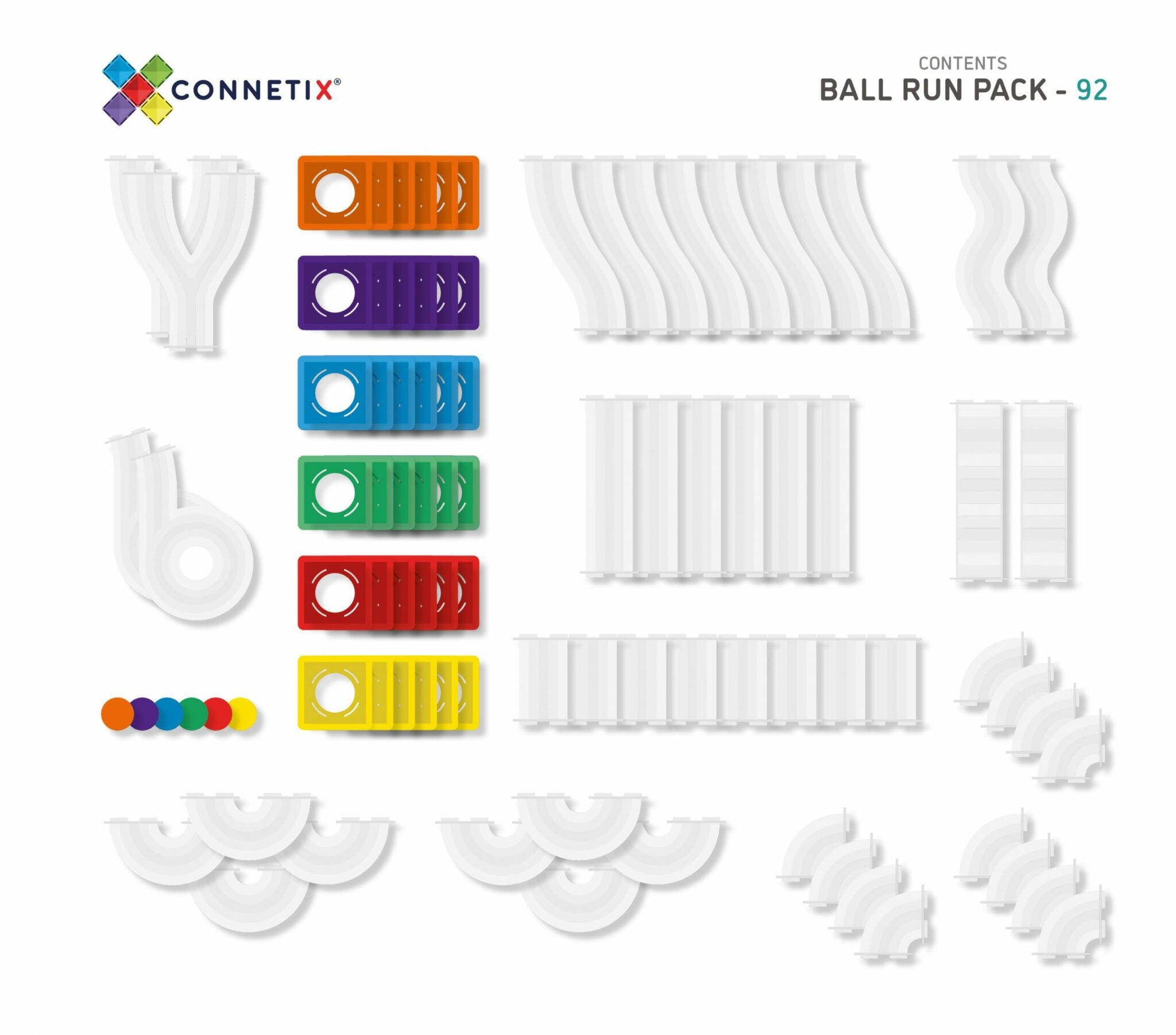 CONNETIX Magnetic Tiles -Rainbow Ball Run Pack  -  92 Piece