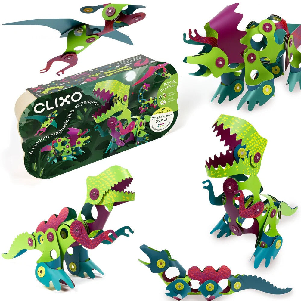 Clixo - Dinosaur Adventure - Magnetic Building - 36 Piece NEW