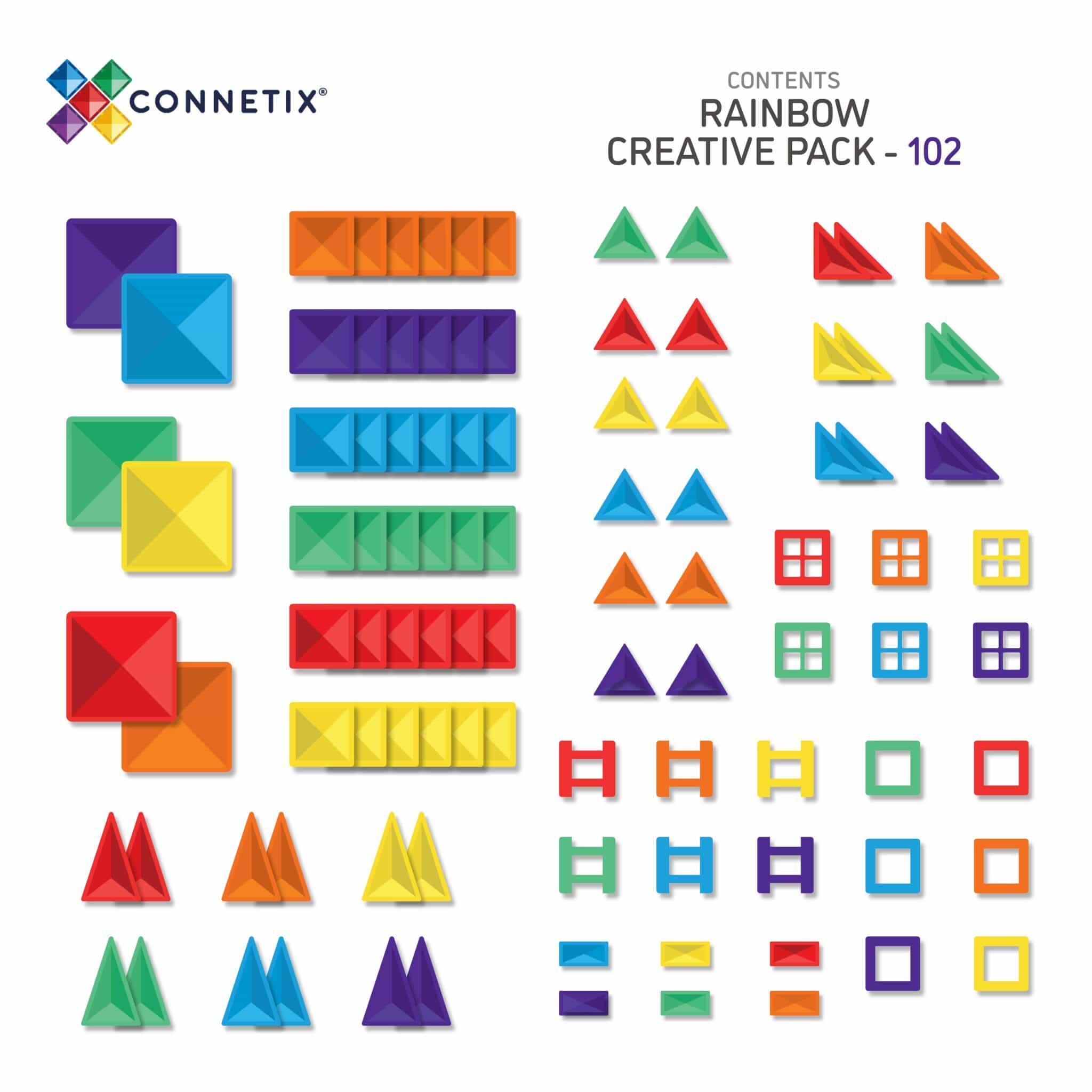 CONNETIX Magnetic Tiles - Rainbow Creative Set - 102 pc Piece