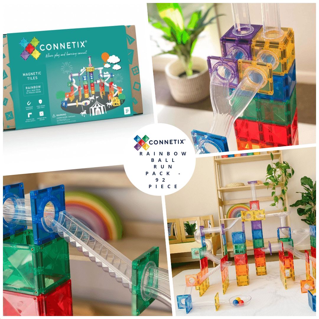 CONNETIX Magnetic Tiles -Rainbow Ball Run Pack  -  92 Piece