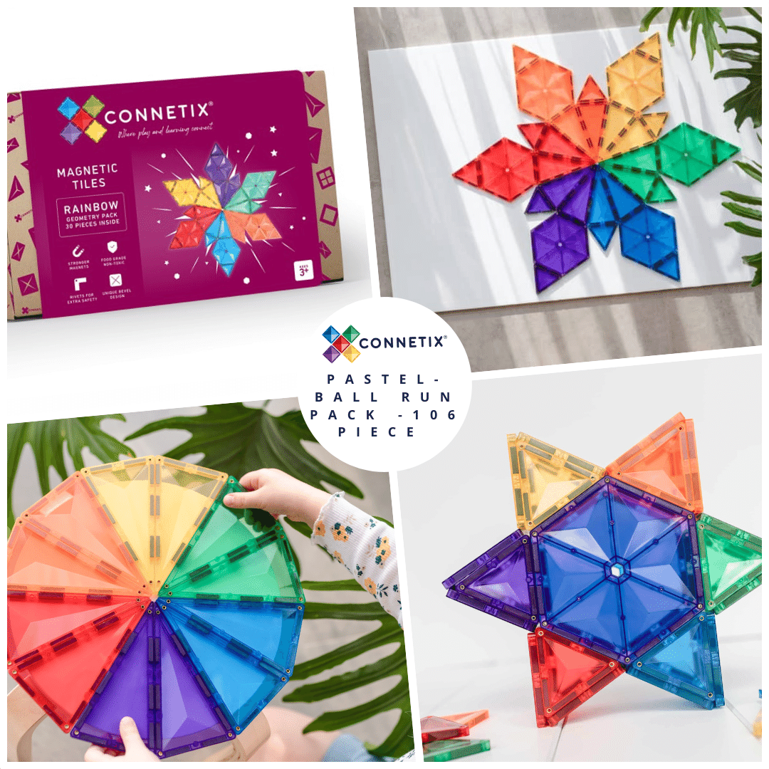 CONNETIX Magnetic Tiles - Rainbow  Geometry - Pack 30 Piece