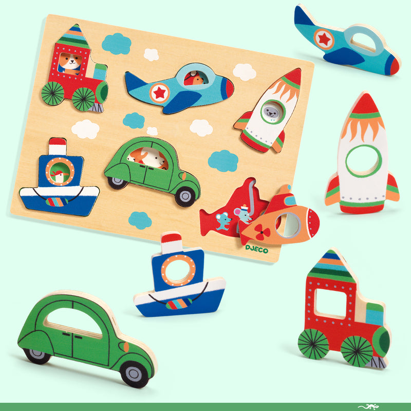 DJECO -0 Coucou-vroum Vehicle - Wooden Puzzle 6 Piece