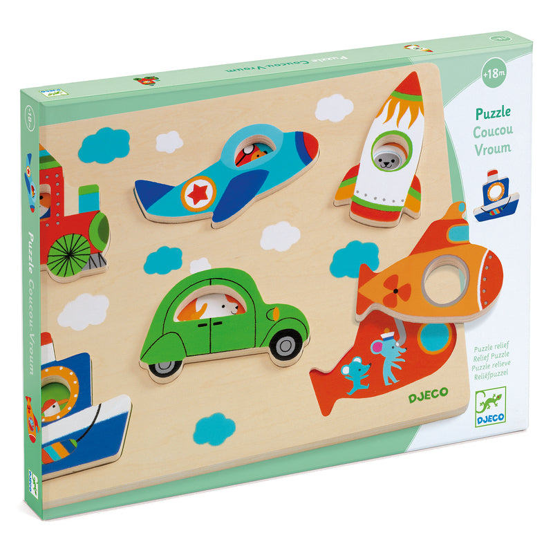 DJECO -0 Coucou-vroum Vehicle - Wooden Puzzle 6 Piece