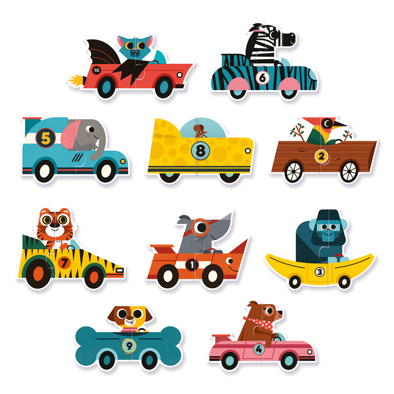 DJECO Puzzle Duo - Racing Cars 10 x 2 Piece