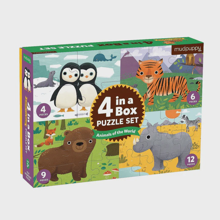 Mudpuppy - Puzzle - Animals Of The World 4-In-a-Box Progressive