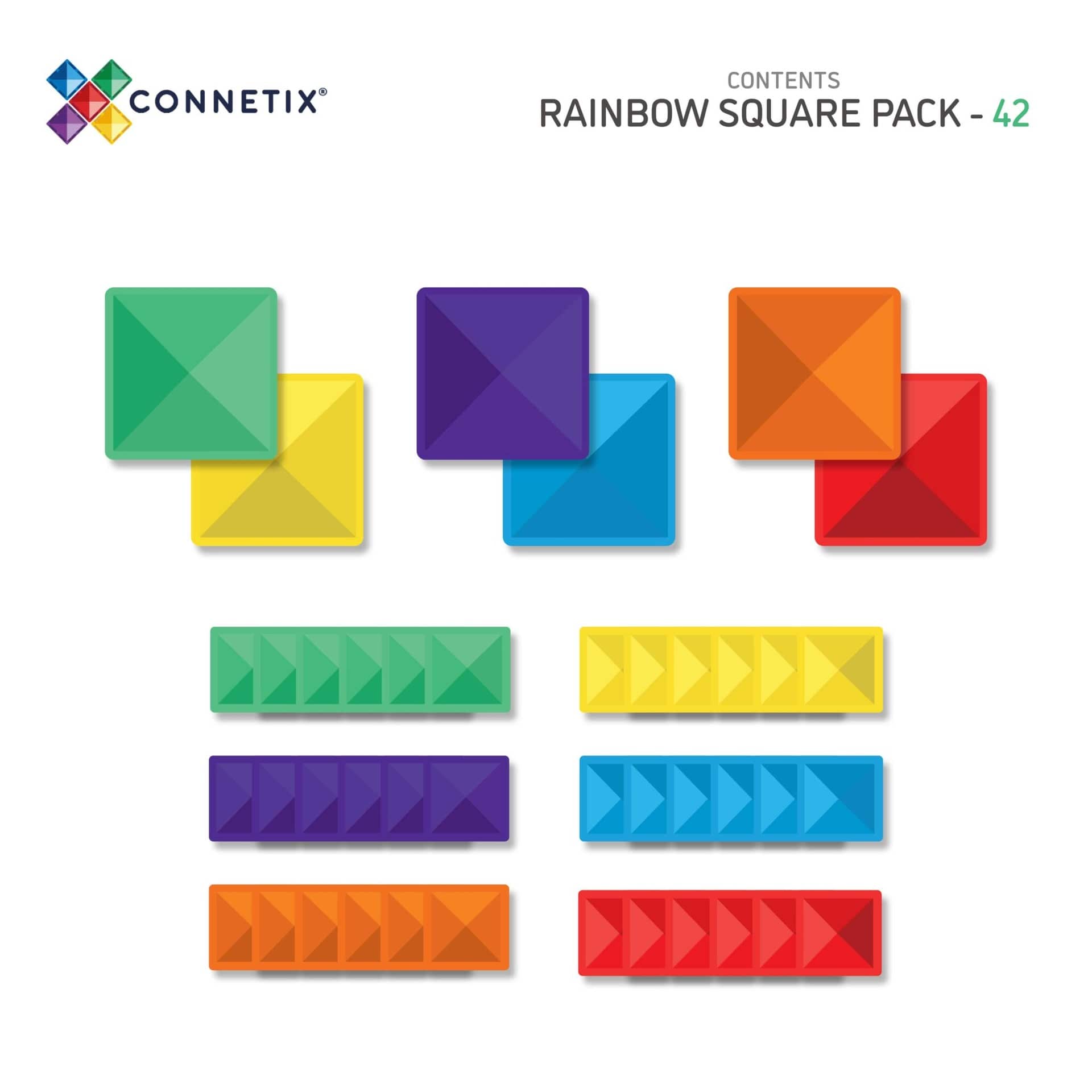 CONNETIX Magnetic Tiles - Rainbow Square Pack 42 pc