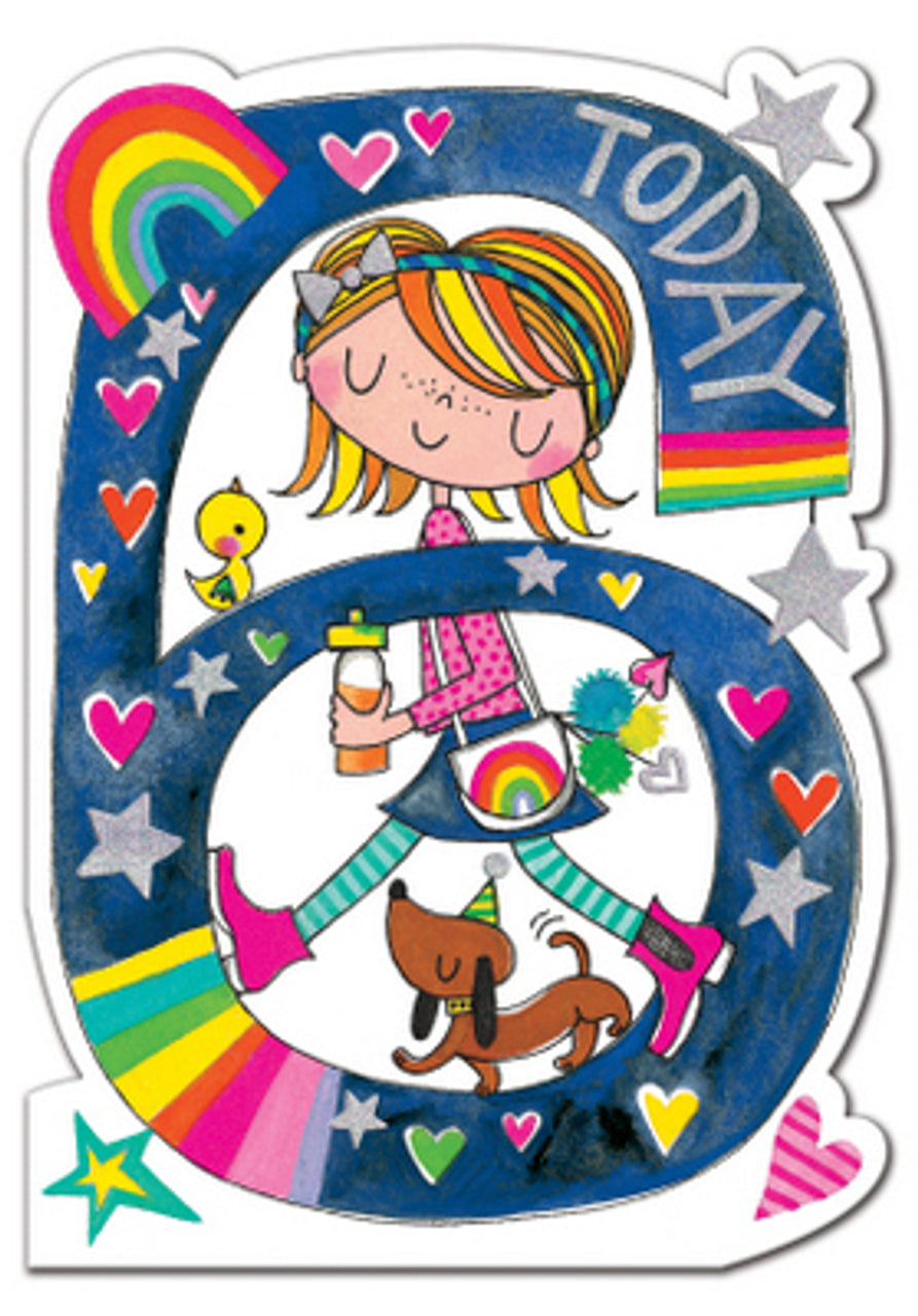 Greeting Card - Age 6 Rainbow Girl (Die-cut)