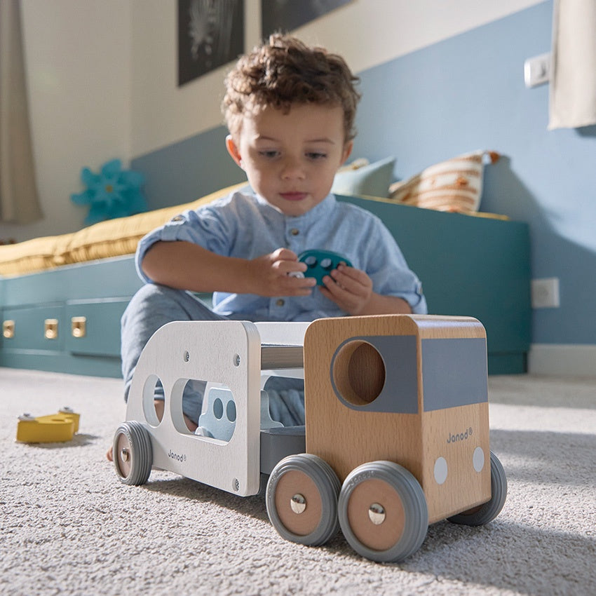 JANOD - Car Carrier with Vehicles - Wooden