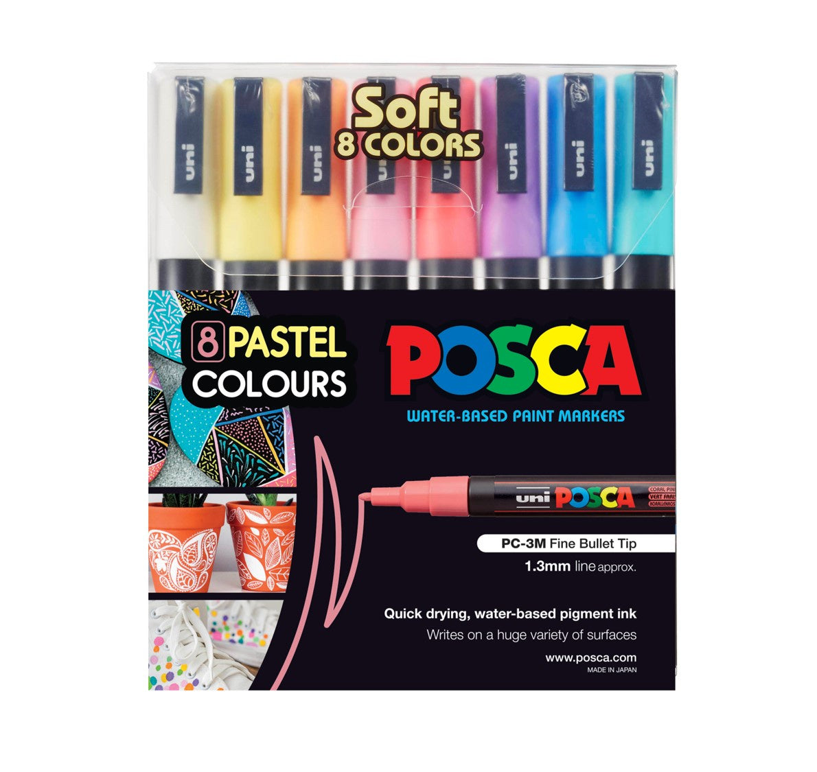 MARKER UNI POSCA PC3M BULLET TIP SOFT COLOURS ASSTD WLT8