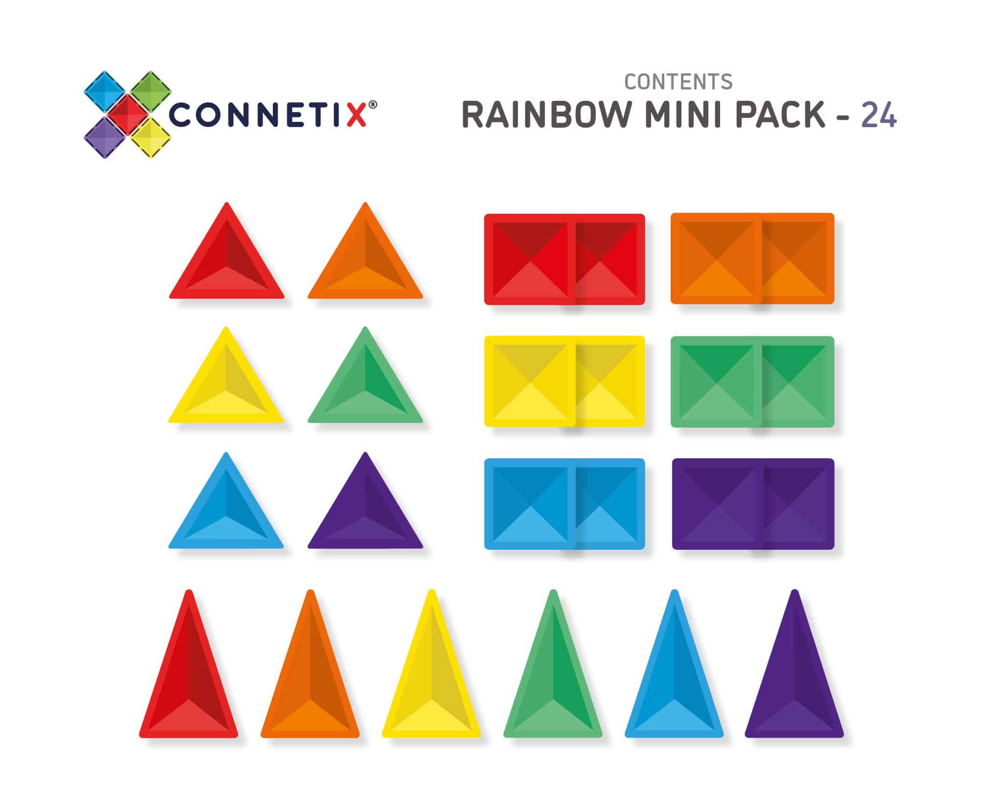 CONNETIX Magnetic Tiles - Rainbow Mini Pack - 24pc