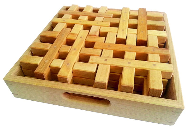 Bauspiel - Stacking Grid Blocks - Natural -  12 Piecee