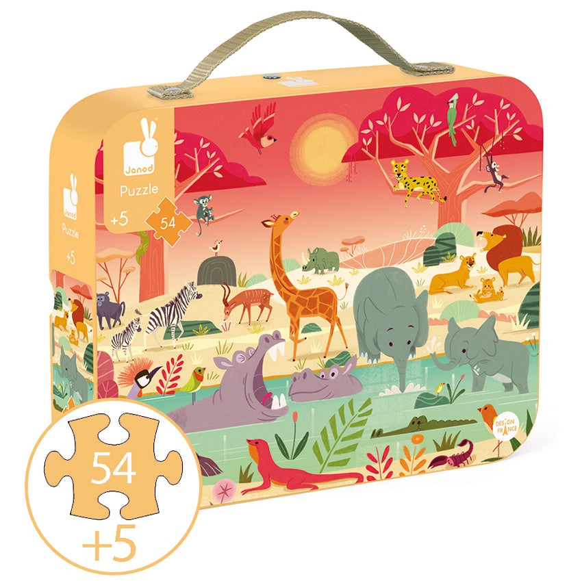 JANOD Suitcase Puzzle - Animals Reserve - 54+5 Pieces