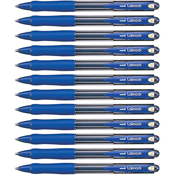 Uni Laknock Medium Retractable Ballpoint Pens Blue 12 Pack