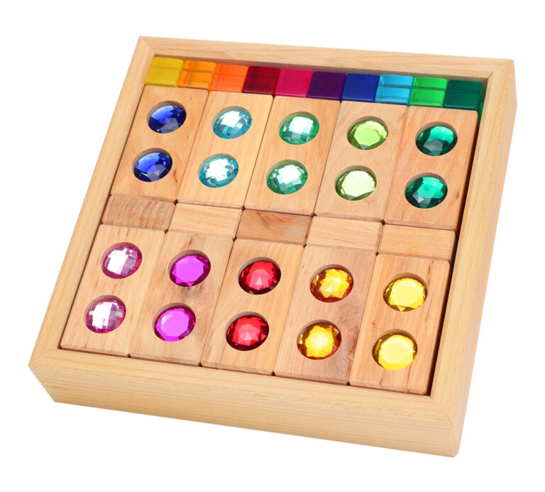 Bauspiel - Colour Track Wooden Blocks with Lucite Cubes - 45 pcs