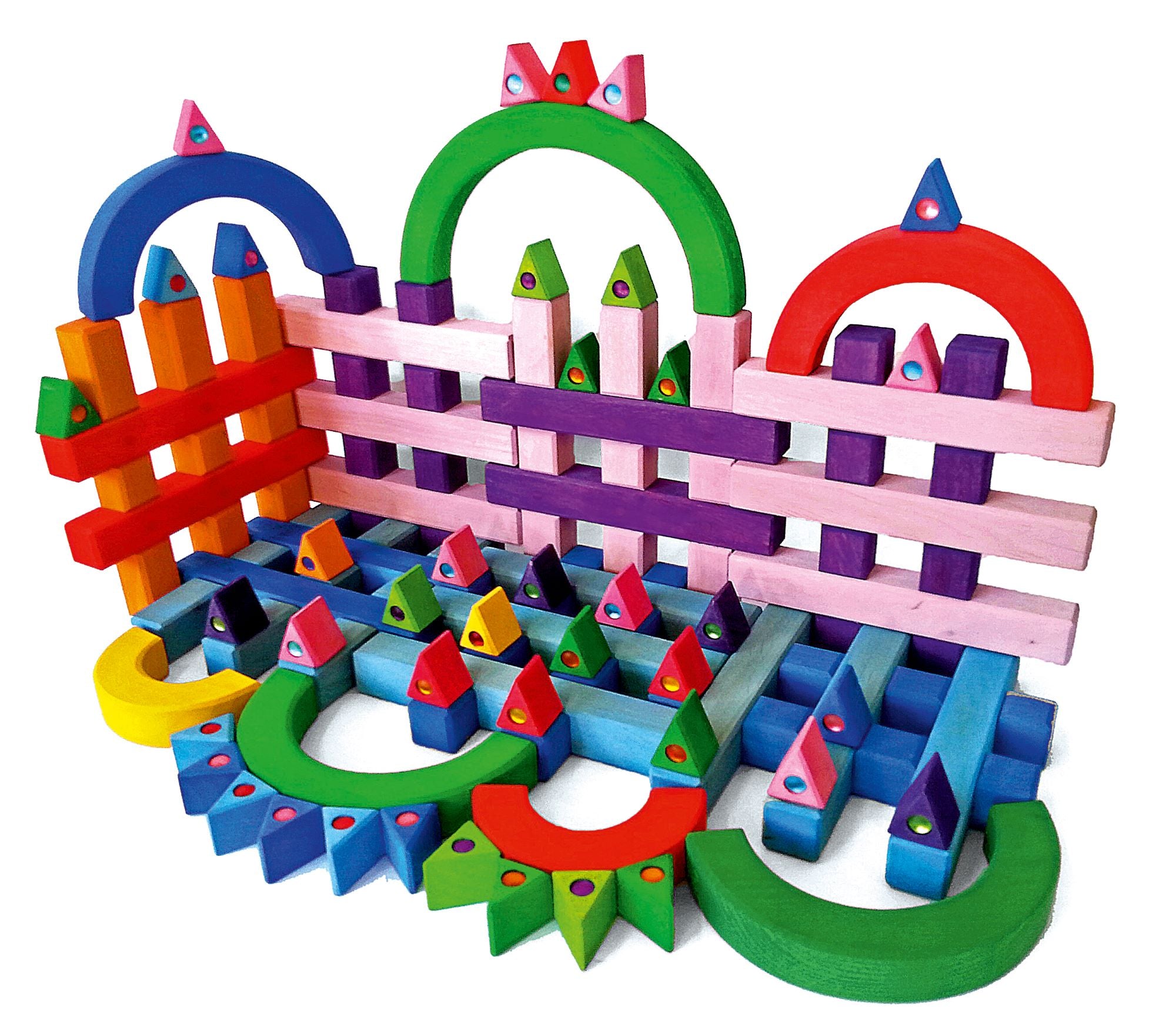 Bauspiel Grids Blocks - Coloured - Wooden - 12 Piece