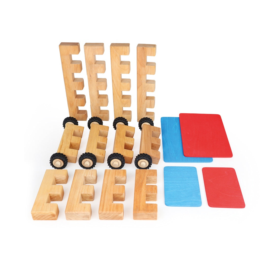 Bauspiel - Wheel Kit 16 pieces - Open ended block play. wooden blocks and wooden wheels.