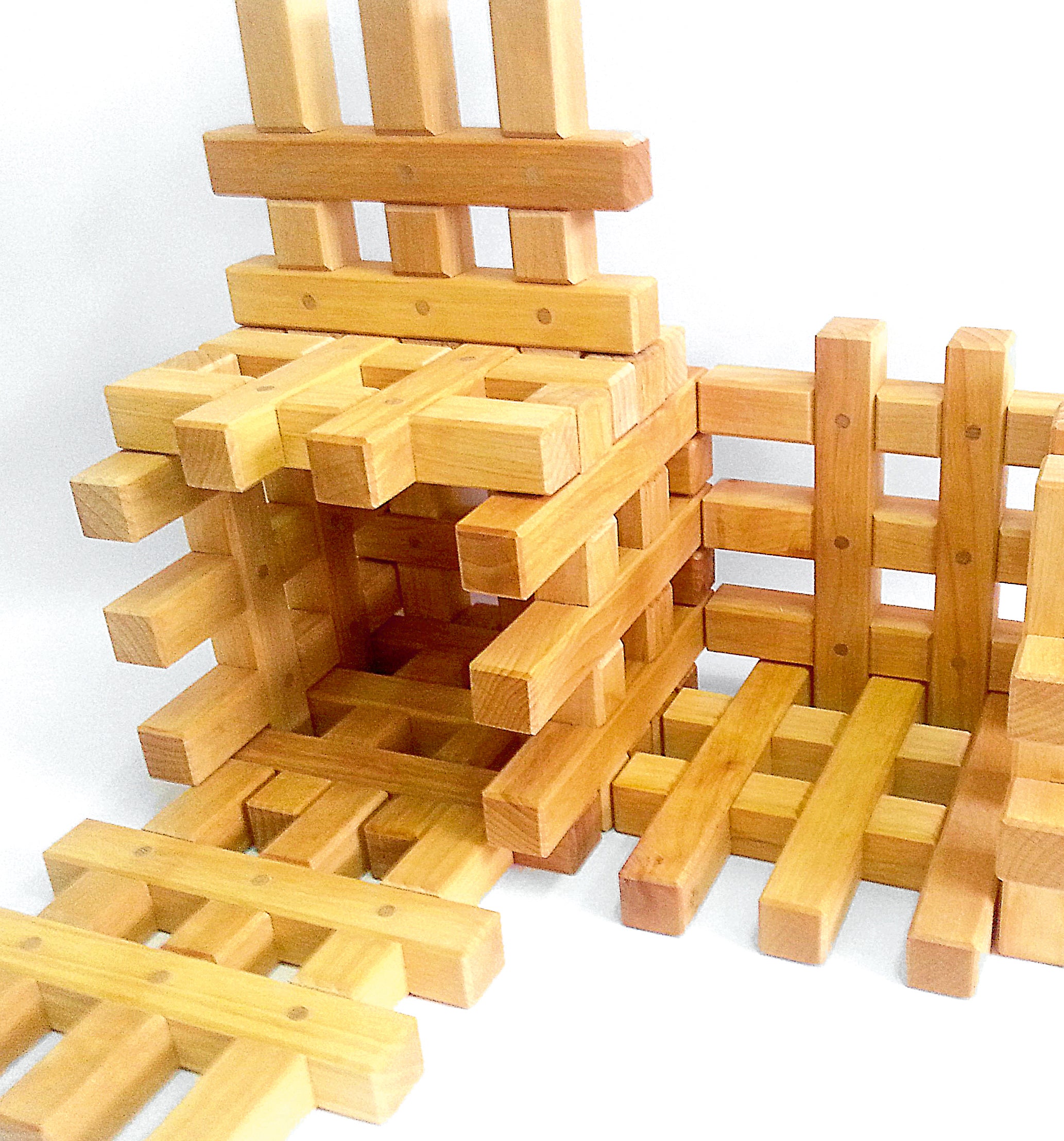 Bauspiel - Stacking Grid Blocks - Natural -  12 Piecee