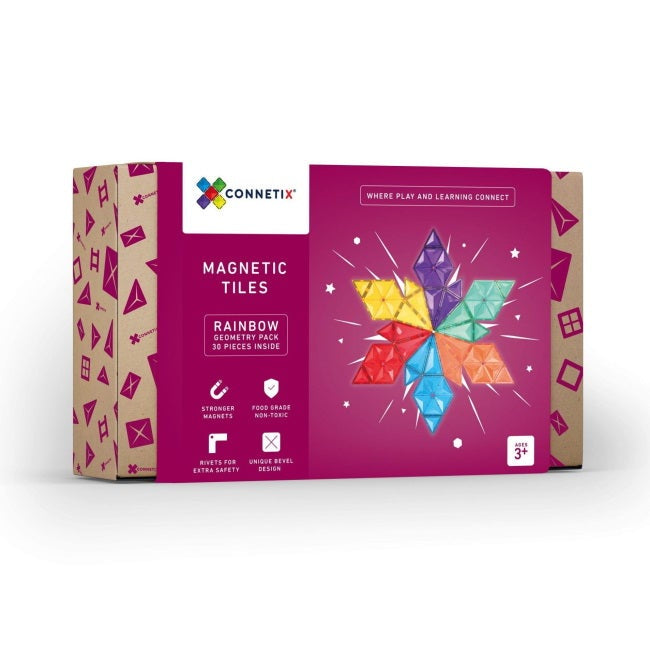 CONNETIX Magnetic Tiles - Rainbow  Geometry - Pack 30 Piece