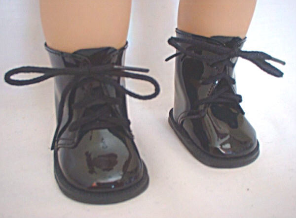 DRESS MY DOLL Boots Black Patent Laced