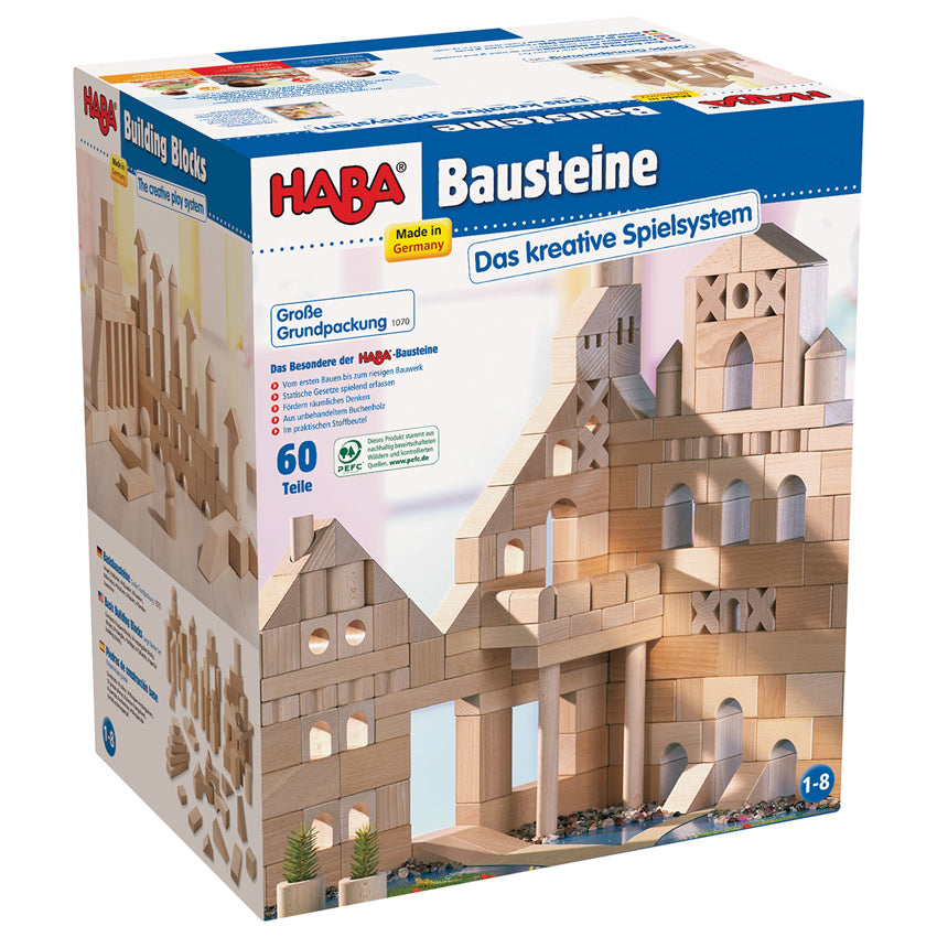 HABA Natural Building Blocks -  Large Starter Set - Wooden - 60 Piece