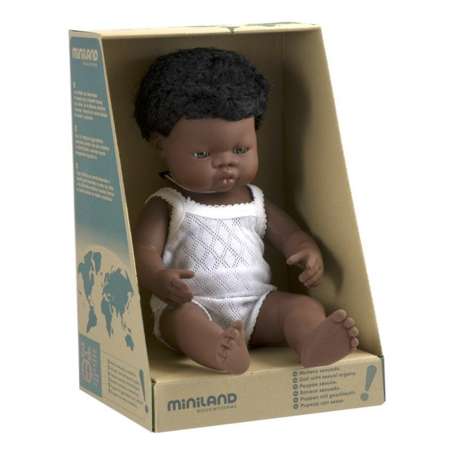 MINILAND Doll  African Boy 38cm Anatomically Correct Baby