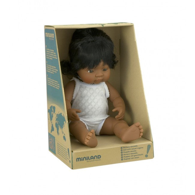 MINILAND Doll Latin American Girl 38cm Anatomically Correct Baby Doll