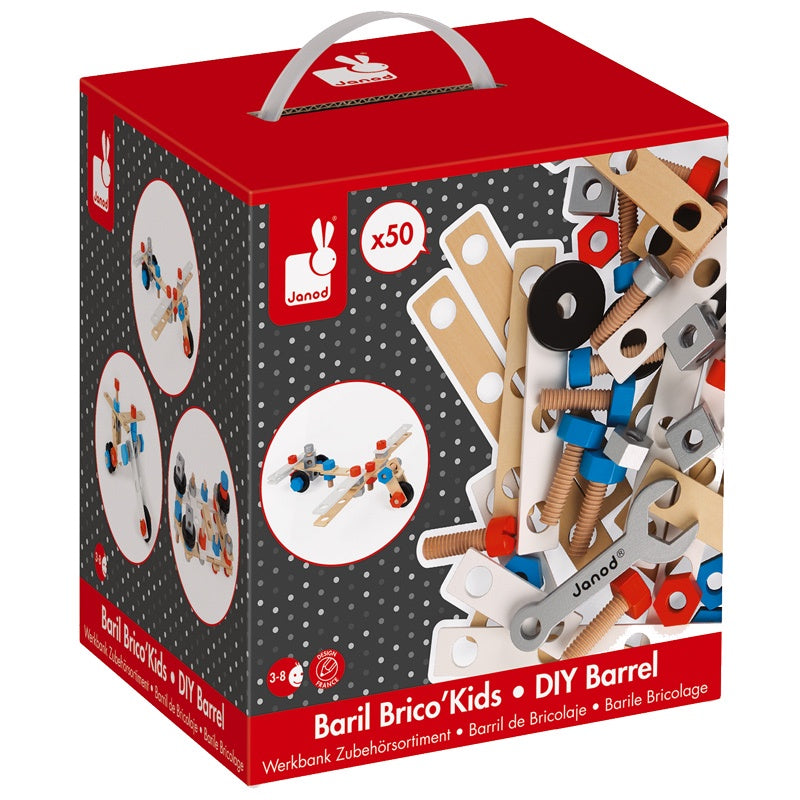 JANOD - Bricokids DIY Barrel - 50 PCs Wooden