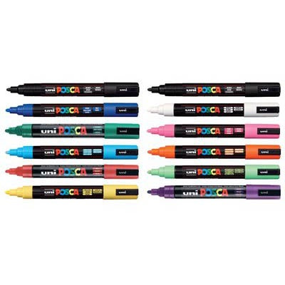 Uni Marker - Posca PC5M Bullet Tip - Set of 12 Assorted