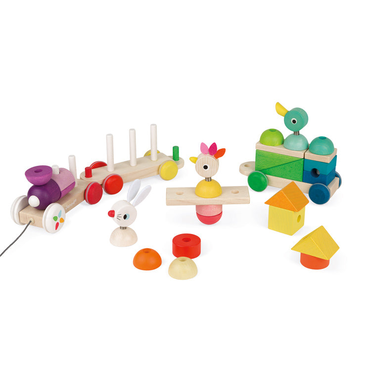 JANOD Pullalong - Multicolour Train - with Blocks